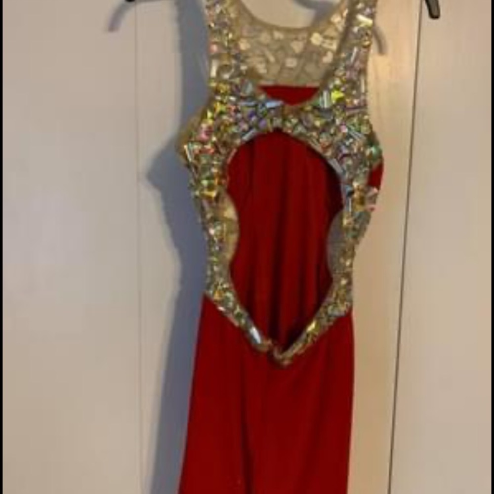Red homecoming dress with jewels
